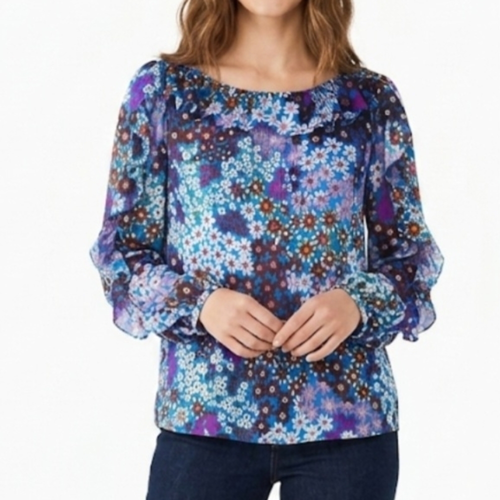🌸 Kate Spade "Pacific Petals" 100% Silk Ruffle Blouse | Size XS 🌸